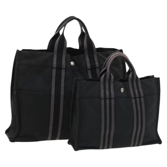 HERMES Fourre Tout Tote Bag Canvas 2Set Black - Picture 1 of 16